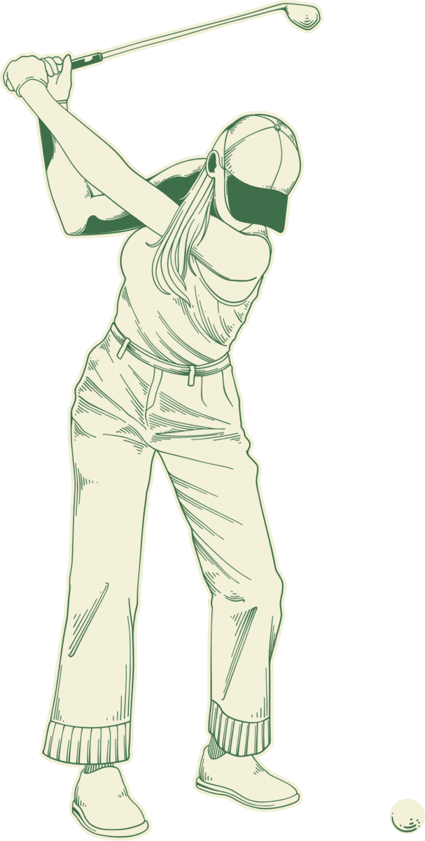 Ilustración de una golfista al terminar su swing